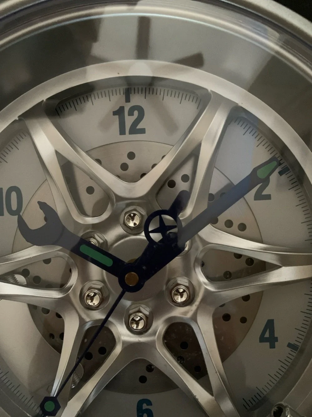 Modern Silver and Black Wheel-Style Wall Clock by